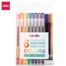 得力(deli)文具0.5mm彩色中性笔套装 糖果8色拔帽全针管签字笔荧光笔水笔手账笔 含笔芯 33160